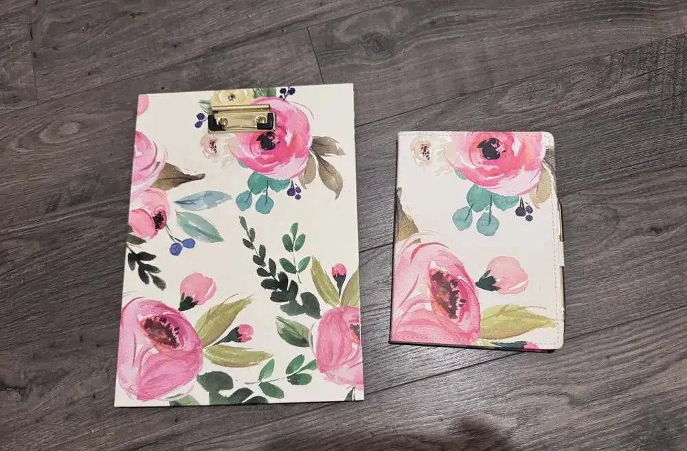 Floral Print Decorative Clipboard Portfolio with Matching Notebook and Pen Set